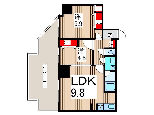 フェリーチェ川口(2LDK/6階)の間取り写真