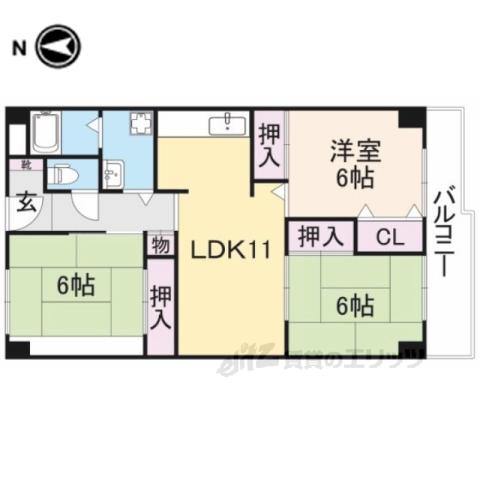 香里園ヒルズ(3LDK/3階)の間取り写真