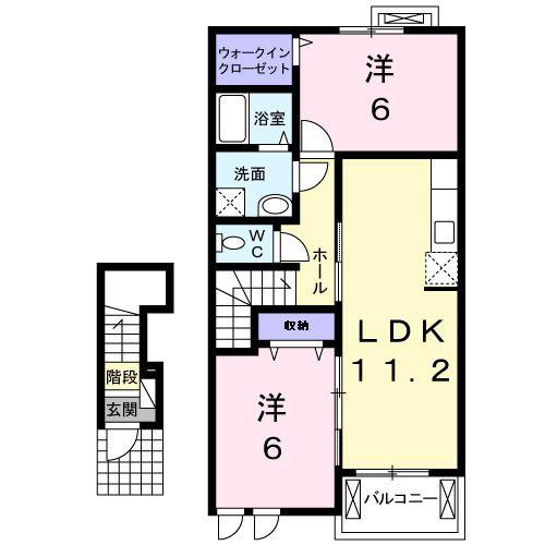 アクアバレー M(2LDK/2階)の間取り写真