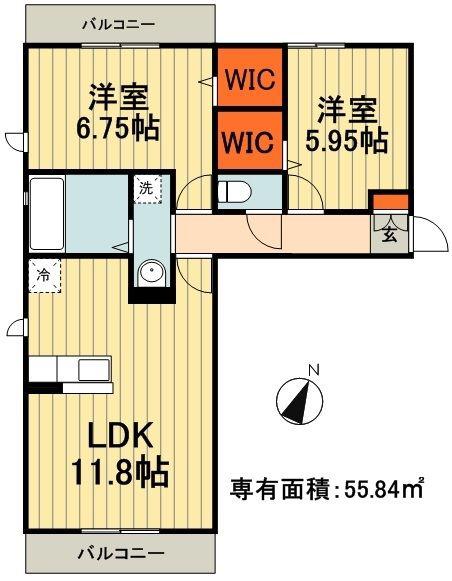 ルシェリア一番館(2LDK/1階)の間取り写真