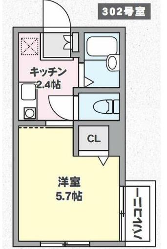 ホワイトファン(1K/2階)の間取り写真