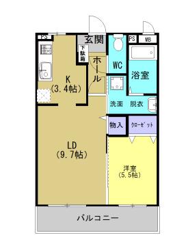 アイランド神水II(1LDK/1階)の間取り写真