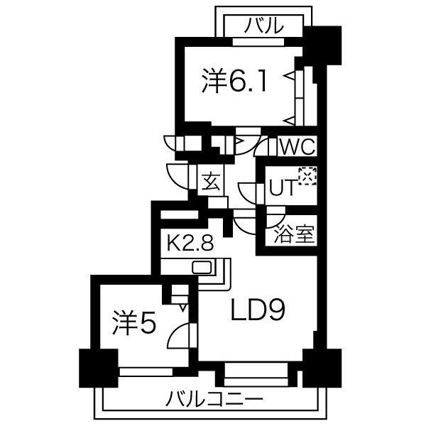 ドミ山鼻拾条(2LDK/5階)の間取り写真