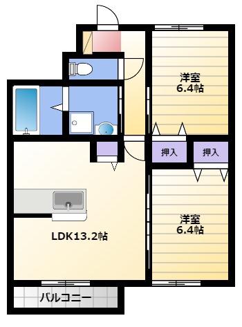 ベルフリッシュII(2LDK/1階)の間取り写真