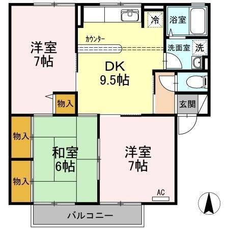 中筋川手 I番館(3DK/2階)の間取り写真