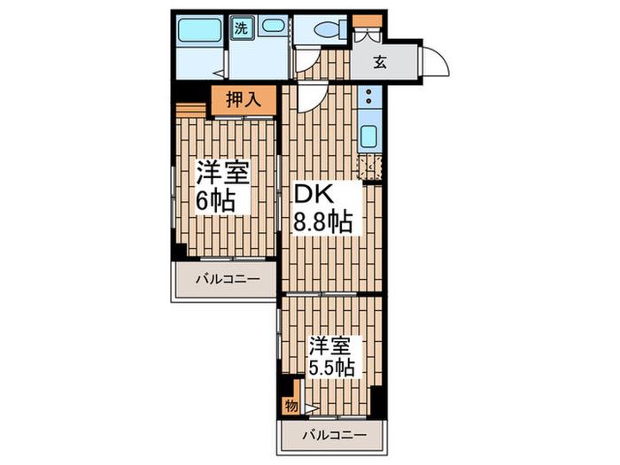 ウィングヒルズ高輪台(2DK/3階)の間取り写真