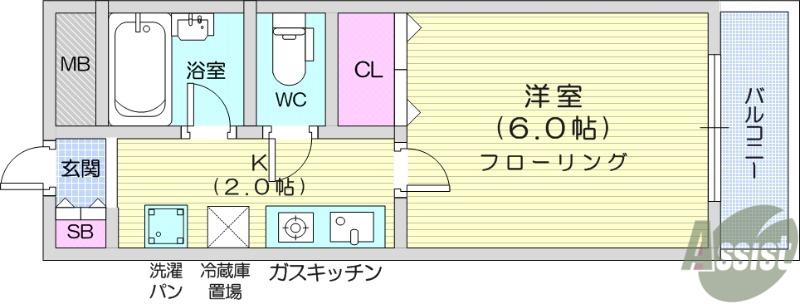 SKビル(1K/2階)の間取り写真