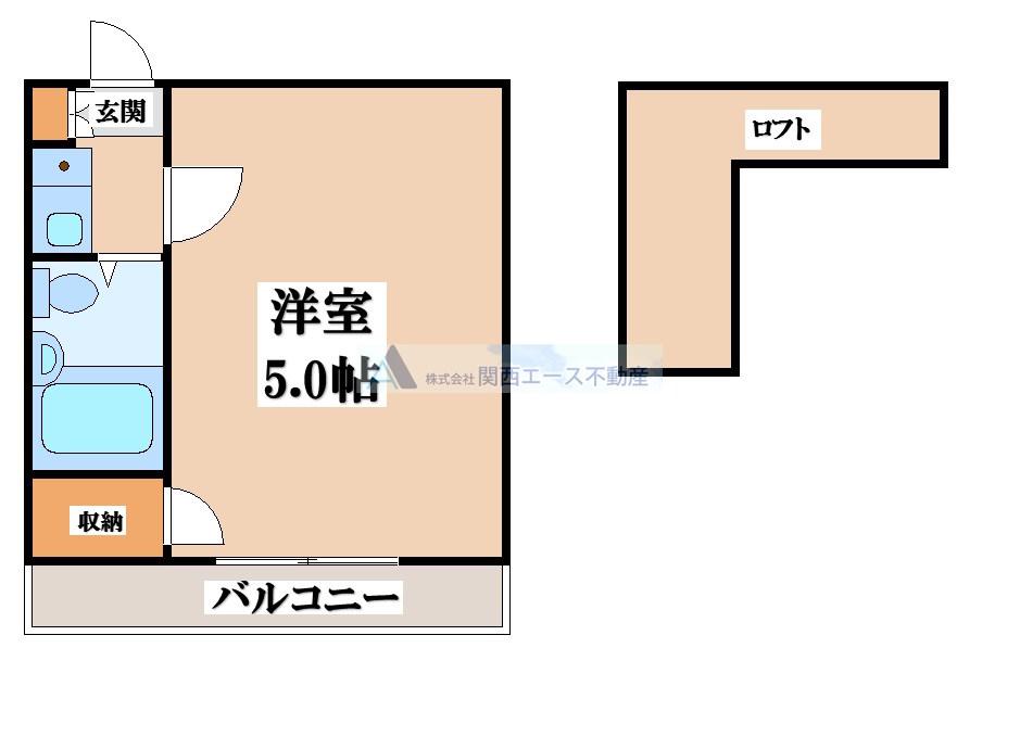 ハッピーヒルズ喜里川(1K/2階)の間取り写真