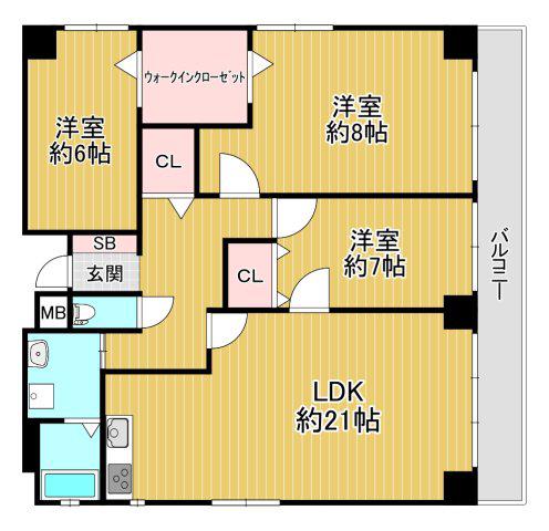 CITY SPIRE難波ウエスト(3LDK/6階)の間取り写真