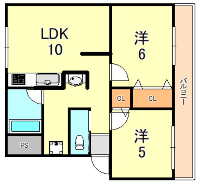 高津橋農住団地 E棟(2LDK/2階)の間取り写真