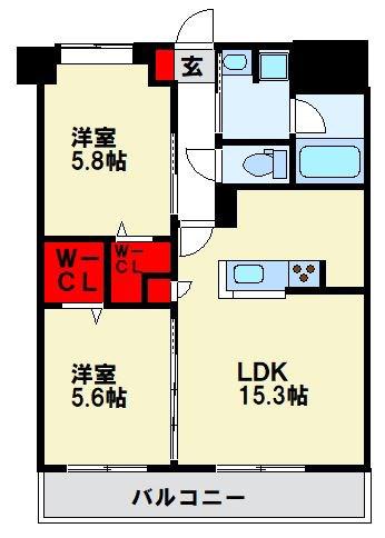 S-RESIDENCE半道橋ACHIEVE(2LDK/5階)の間取り写真