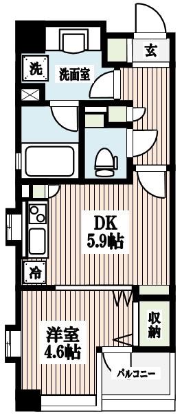 フォーチュンコート新宿御苑前(1DK/5階)の間取り写真