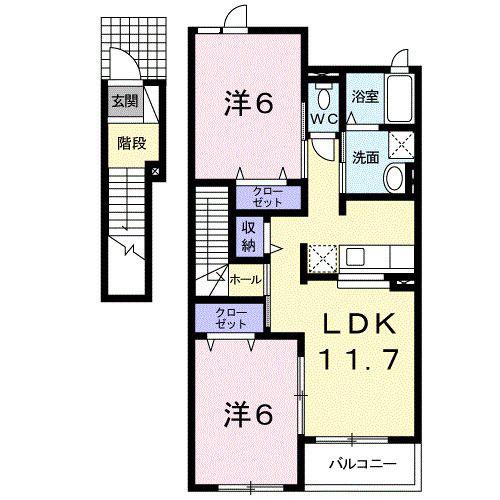 プレイスI(2LDK/2階)の間取り写真