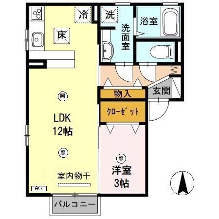 ミオポルト松本(1LDK/1階)の間取り写真