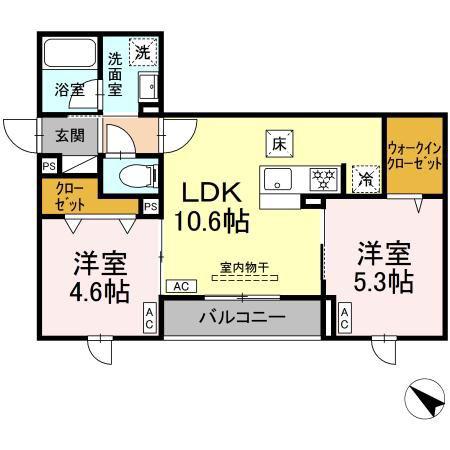 セレスティア江北II(2LDK/1階)の間取り写真