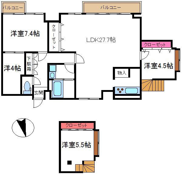 ハーベストハイツ(3SLDK/4階)の間取り写真