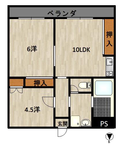 リーセイント西古松(2LDK/3階)の間取り写真
