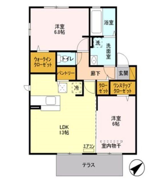 アクアヴァレ(2LDK/2階)の間取り写真
