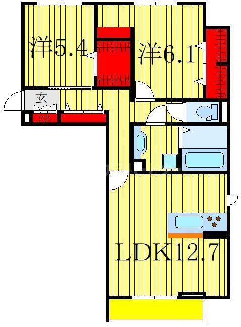 ハイピクチャー D棟(2LDK/3階)の間取り写真