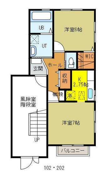 ステーションパーク柳原X 202 7/中旬 P2台並列(2K/2階)の間取り写真