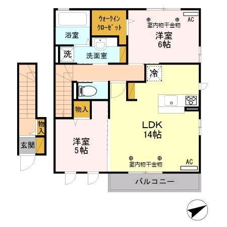 オクトトップ(2LDK/2階)の間取り写真