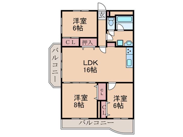 ヴォルフスガルデン平和(3LDK/1階)の間取り写真