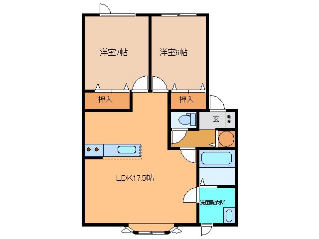 ユトリロ2(2LDK/2階)の間取り写真