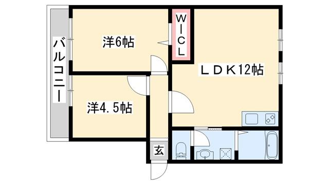 サンシティ平津B棟(2LDK/1階)の間取り写真