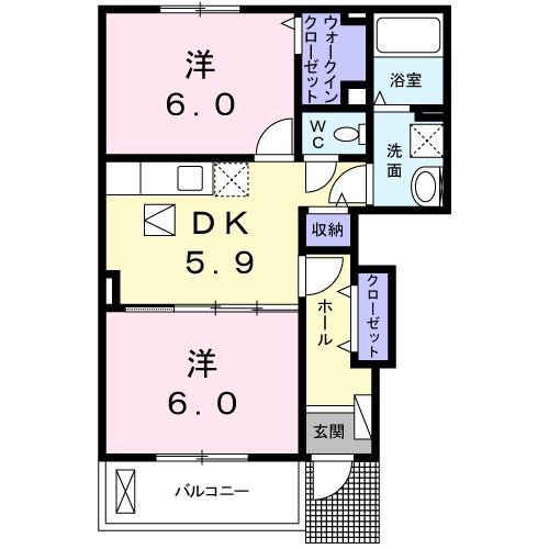 ウッドスプリング千代田A(2DK/1階)の間取り写真