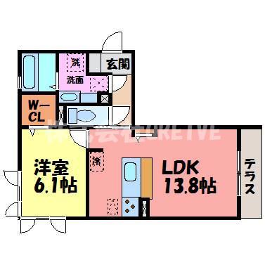 茶屋後・GK(1LDK/1階)の間取り写真