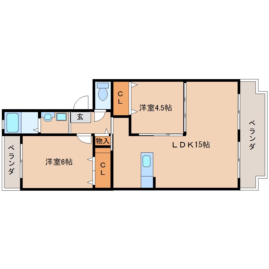 クレール東生駒(2LDK/3階)の間取り写真