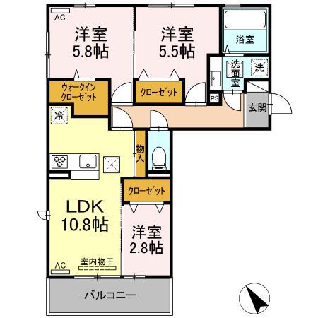 ウェスタ新八代(3LDK/1階)の間取り写真