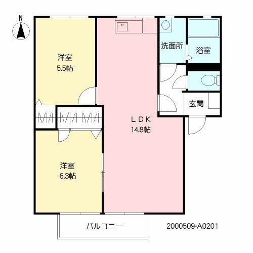 クレール福井A(2LDK/2階)の間取り写真