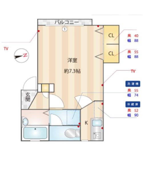 クレストヒルズ(1K/1階)の間取り写真