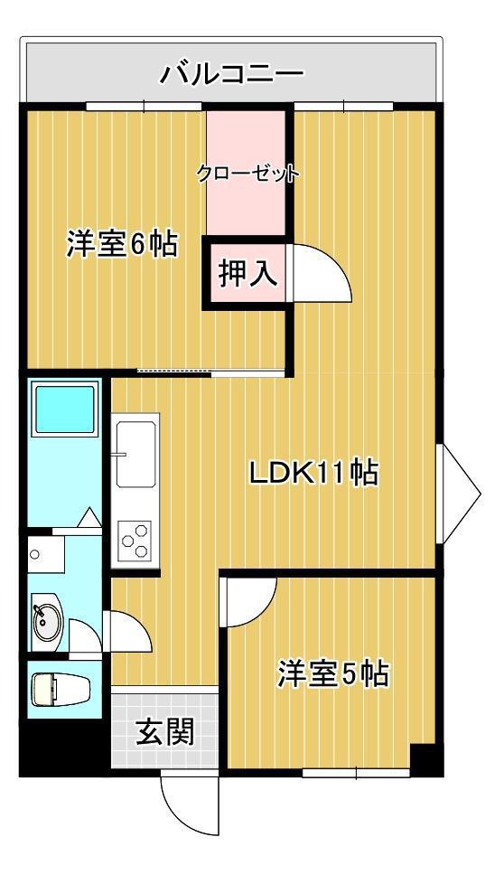 ロイヤルメゾン祇園之洲(2LDK/5階)の間取り写真