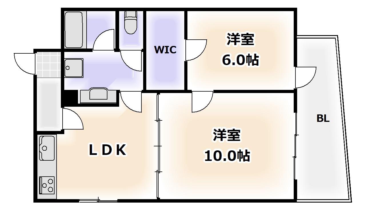 ラパンジール恵美須(2LDK/3階)の間取り写真