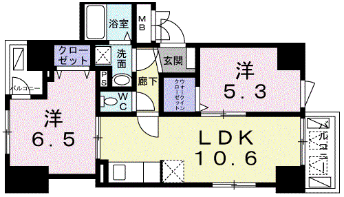 フルール アビタシオン(2LDK/4階)の間取り写真