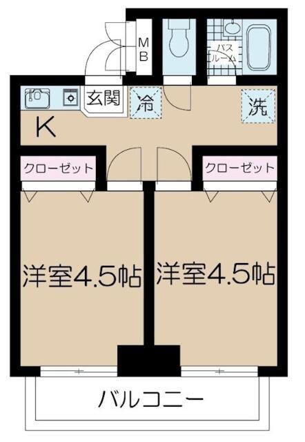 アムール戸山(2K/3階)の間取り写真