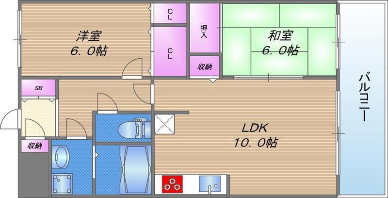 ホワイトマーブル(2LDK/10階)の間取り写真