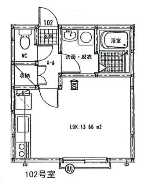 イーストアベニュー(ワンルーム/1階)の間取り写真