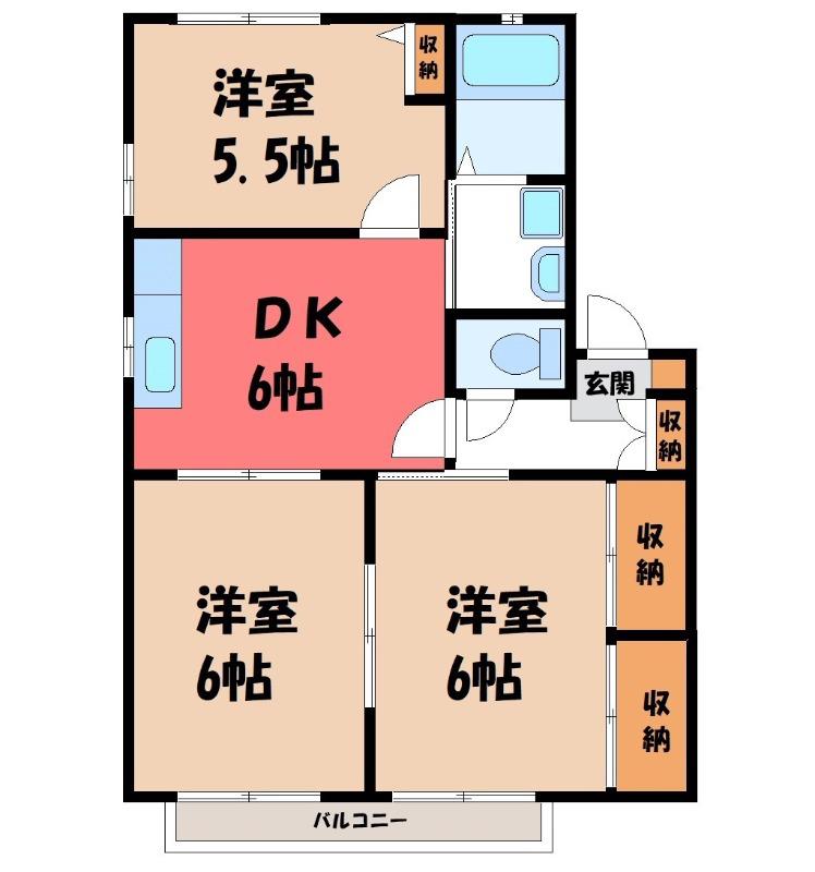 リヴェールかわたB(3DK/1階)の間取り写真