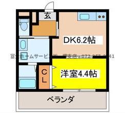 RICHESSE 一条通(1DK/2階)の間取り写真
