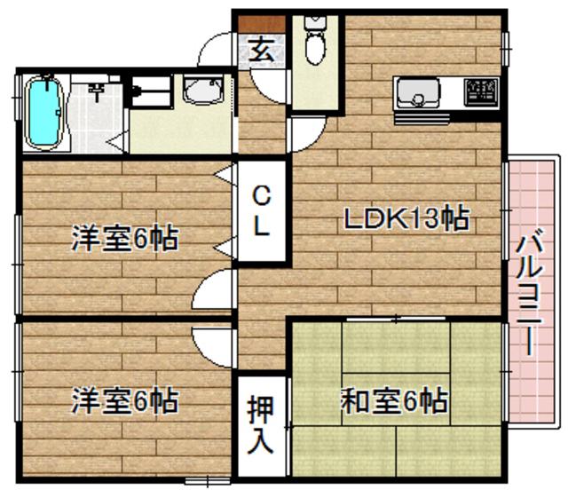 ガーデンビレッジB(3LDK/2階)の間取り写真