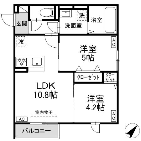 セレスティア南田中(2LDK/2階)の間取り写真