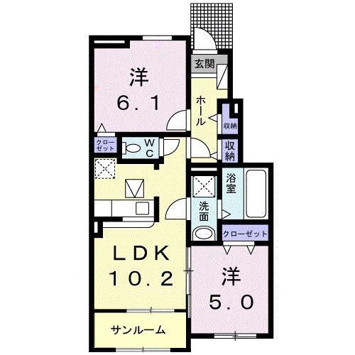 プロフーモII(2LDK/1階)の間取り写真