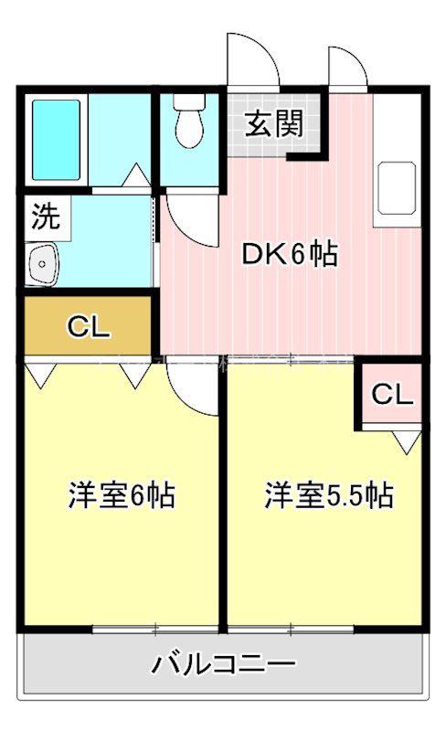 カトレア高丘(2DK/1階)の間取り写真