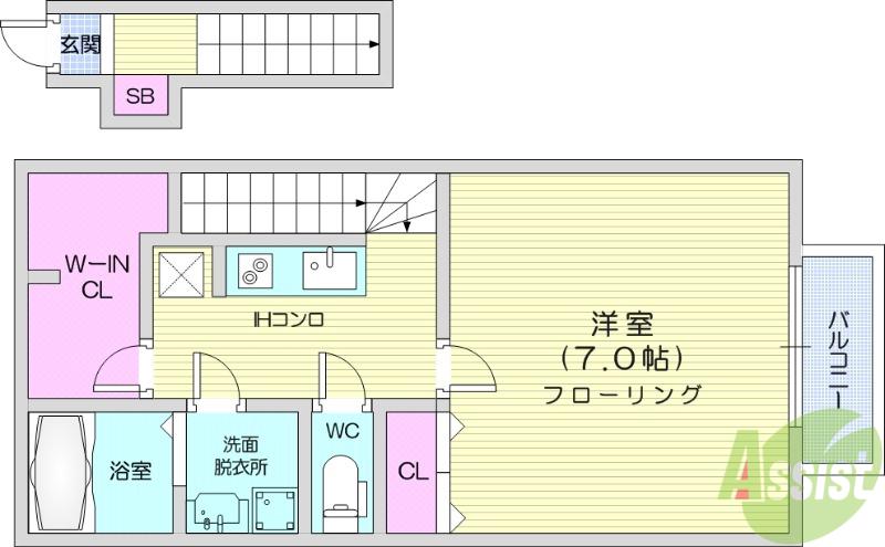 カーサアルバ3(1K/2階)の間取り写真