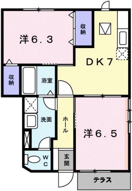 エステートヒルズ(2DK/1階)の間取り写真