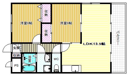 ハイツ田井城(2LDK/2階)の間取り写真