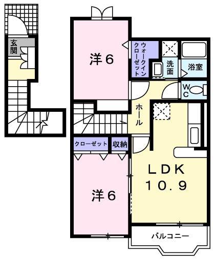 サンリット ガーデンA(2LDK/2階)の間取り写真